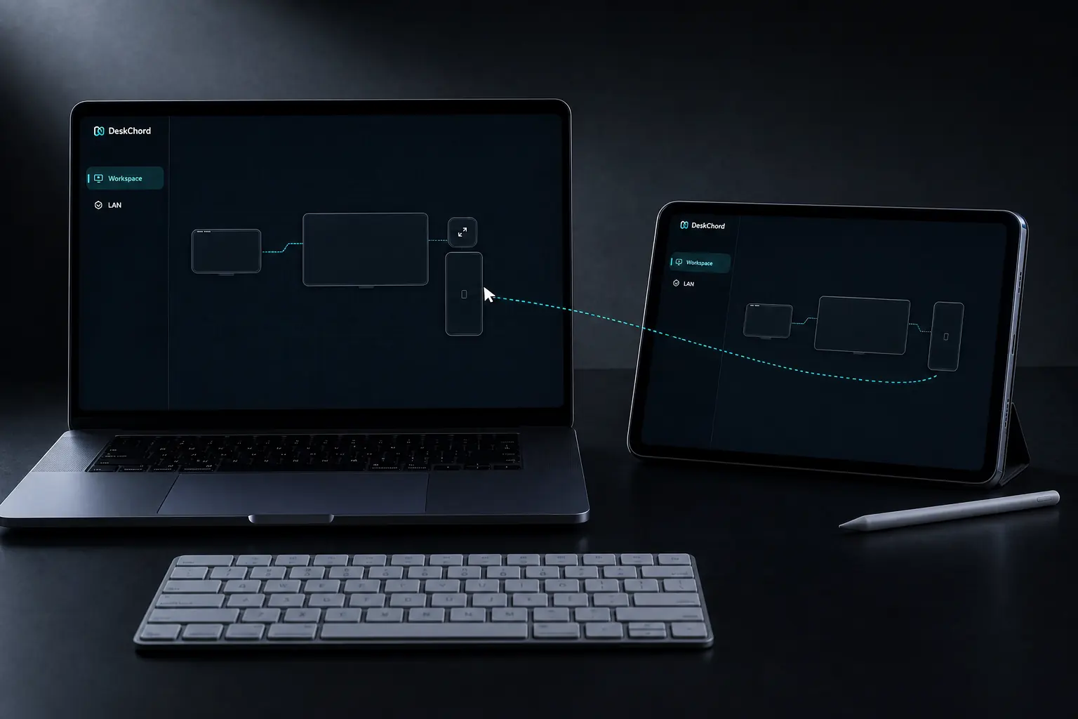 DeskChord cursor crossing from a Windows laptop to an Android tablet over a local connection