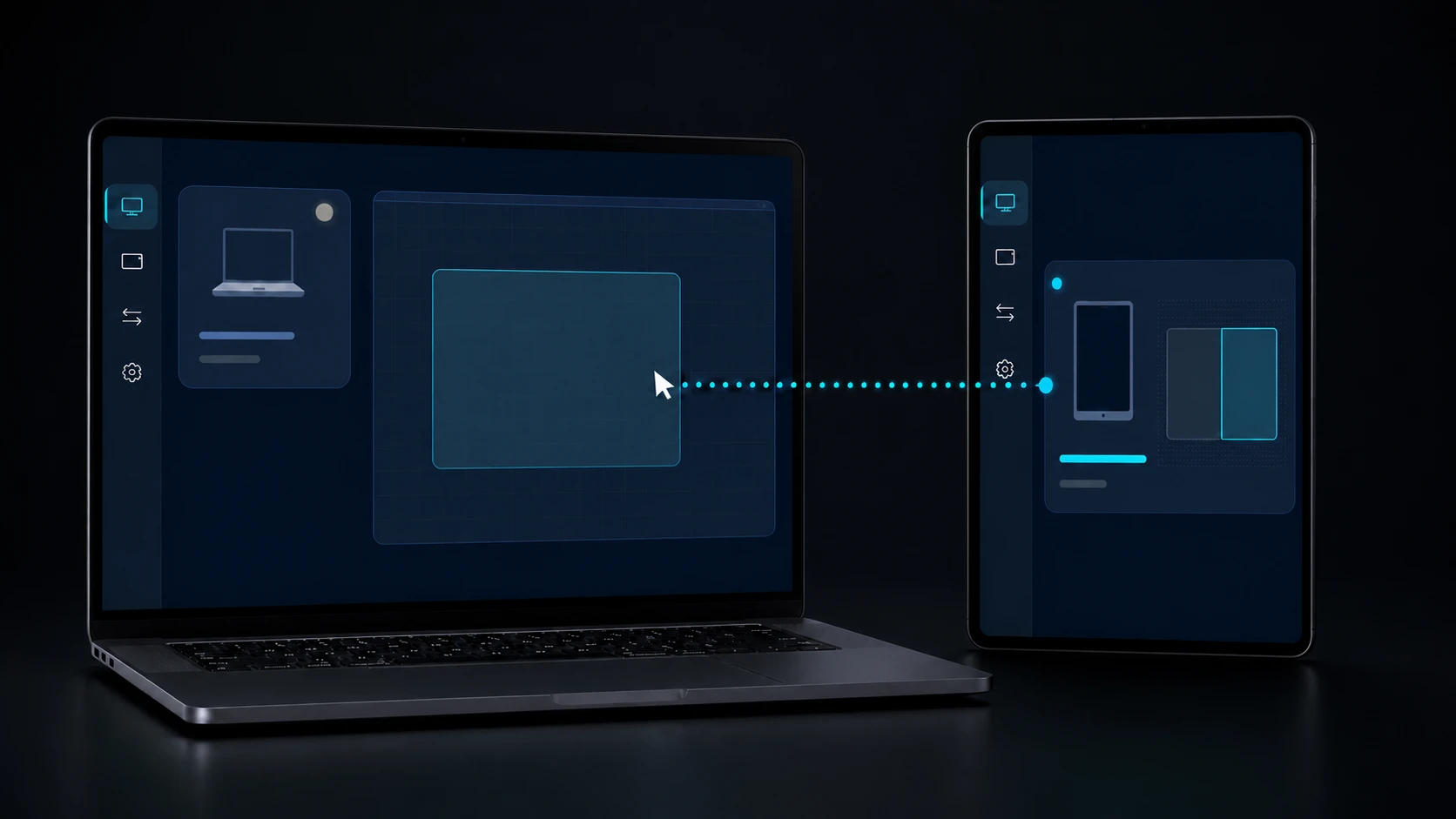 DeskChord setup view pairing a Windows laptop and Android tablet on a private local network