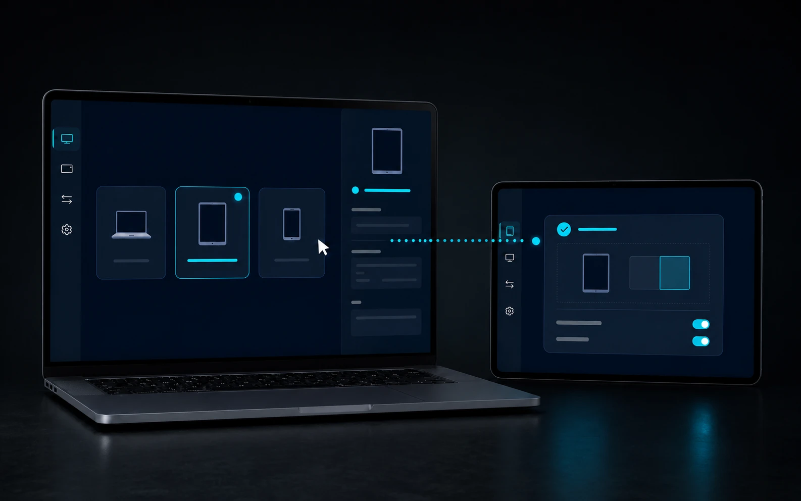 DeskChord support view showing a connected Windows laptop and Android tablet with local diagnostics